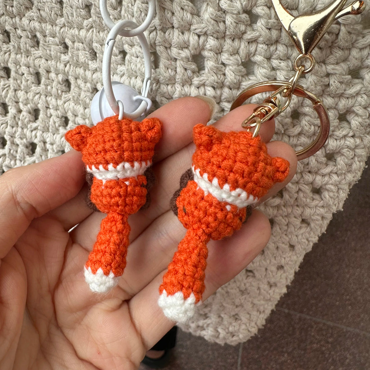 Handmade Mini Fox Crochet Pendant Keychain Gift Charm