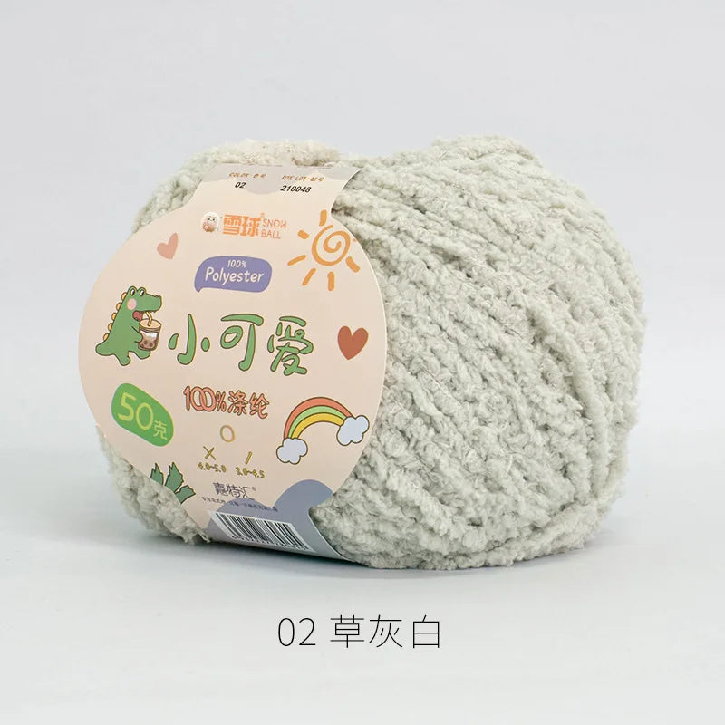 02 Grass Gray Color Short Plush Polyester Yarn For Crochet And Knitting Crafts