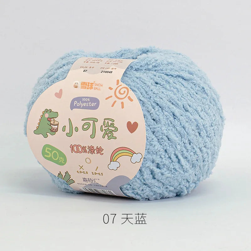07 Sky Blue Color Short Plush Polyester Yarn For Crochet And Knitting Crafts