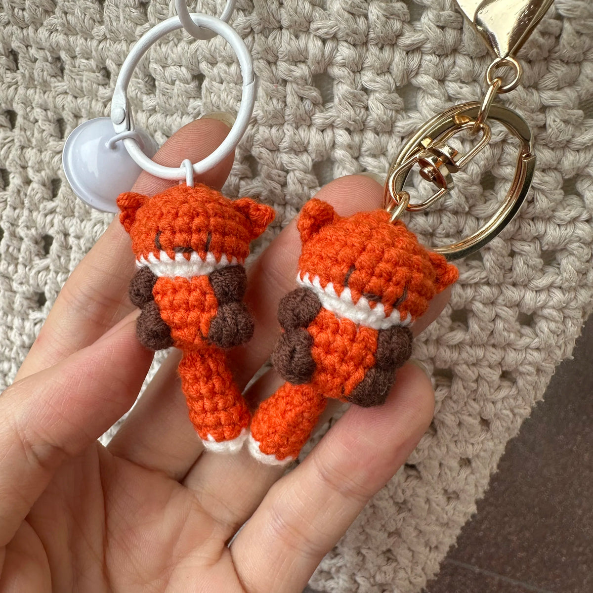 Handmade Mini Fox Crochet Pendant Keychain Gift Charm